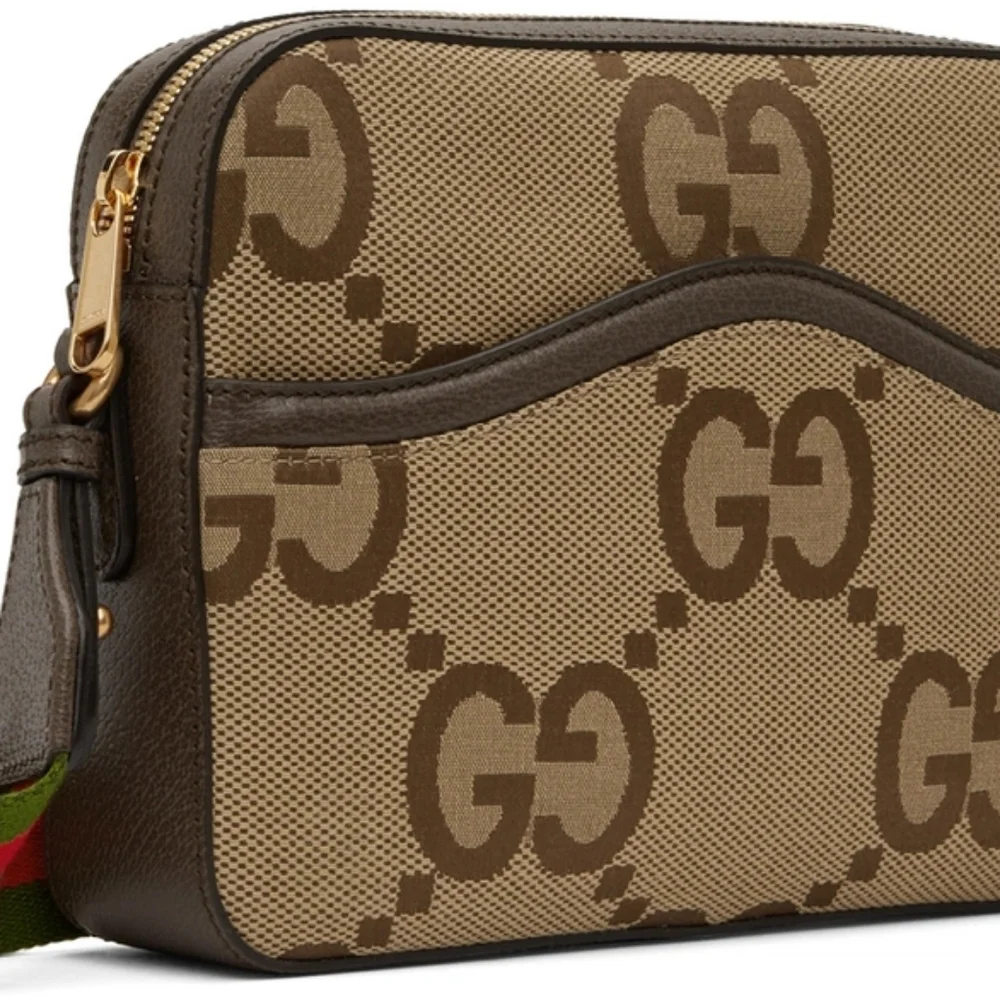 Gucci Beige & Brown Jumbo GG Messenger Bag